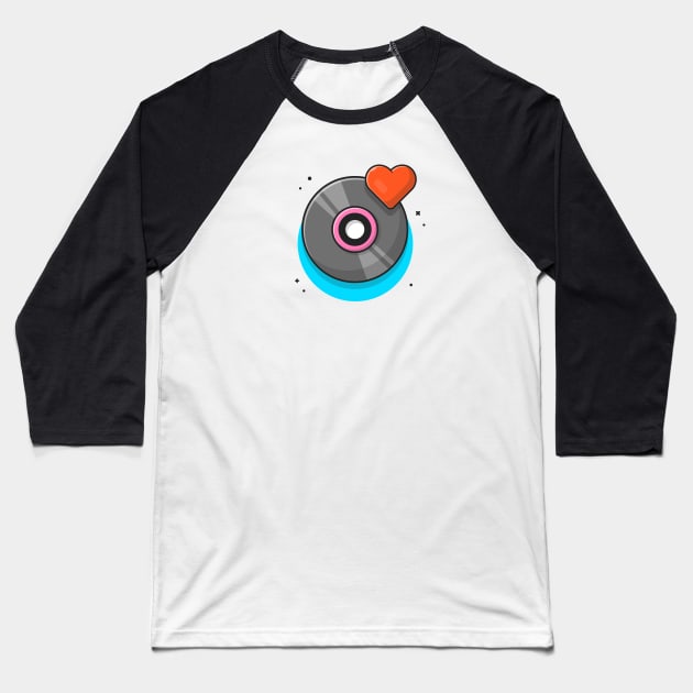 Vinyl Disk Music with Love Symbol Music Cartoon Vector Icon Illustration Baseball T-Shirt by Catalyst Labs